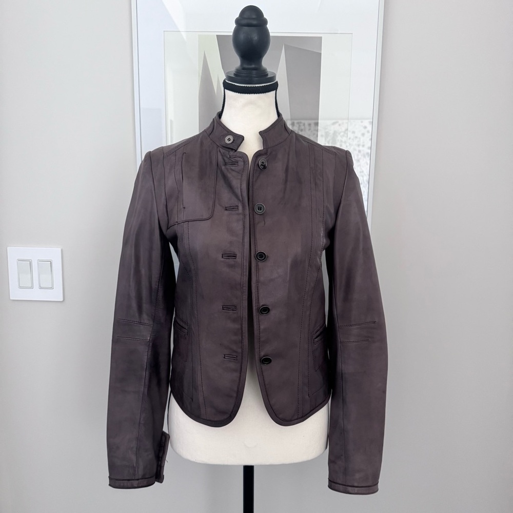 Danier Brown Leather Button-Front Jacket XXS–S - Picture 5 of 17